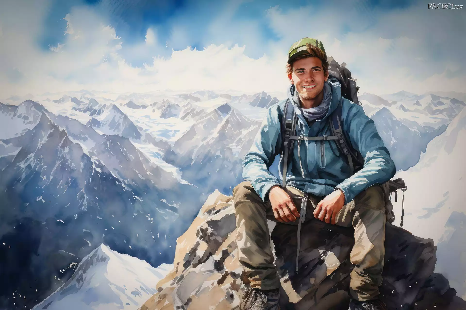 Mężczyzna, Szczyt, Grafika, Góry