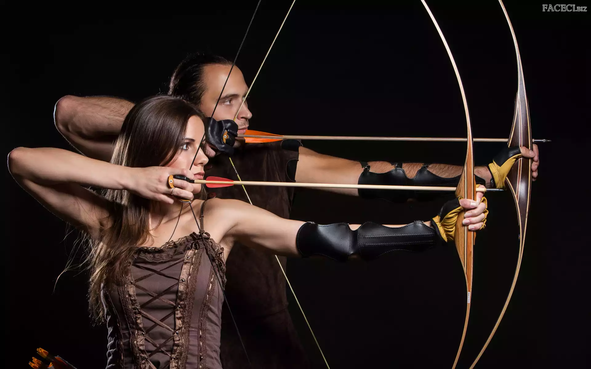 Łucznictwo, Łuki, Kobieta, Mężczyzna, Strzały, Synchronizacja