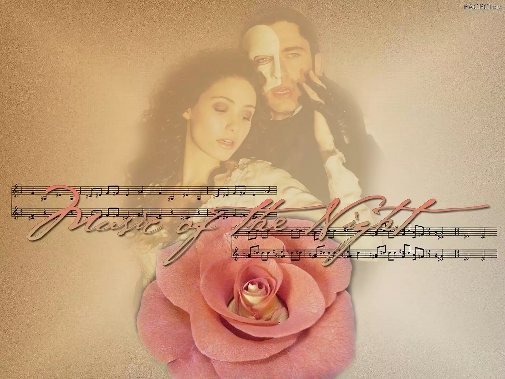 Gerard Butler, róża, Phantom Of The Opera, Emmy Rossum